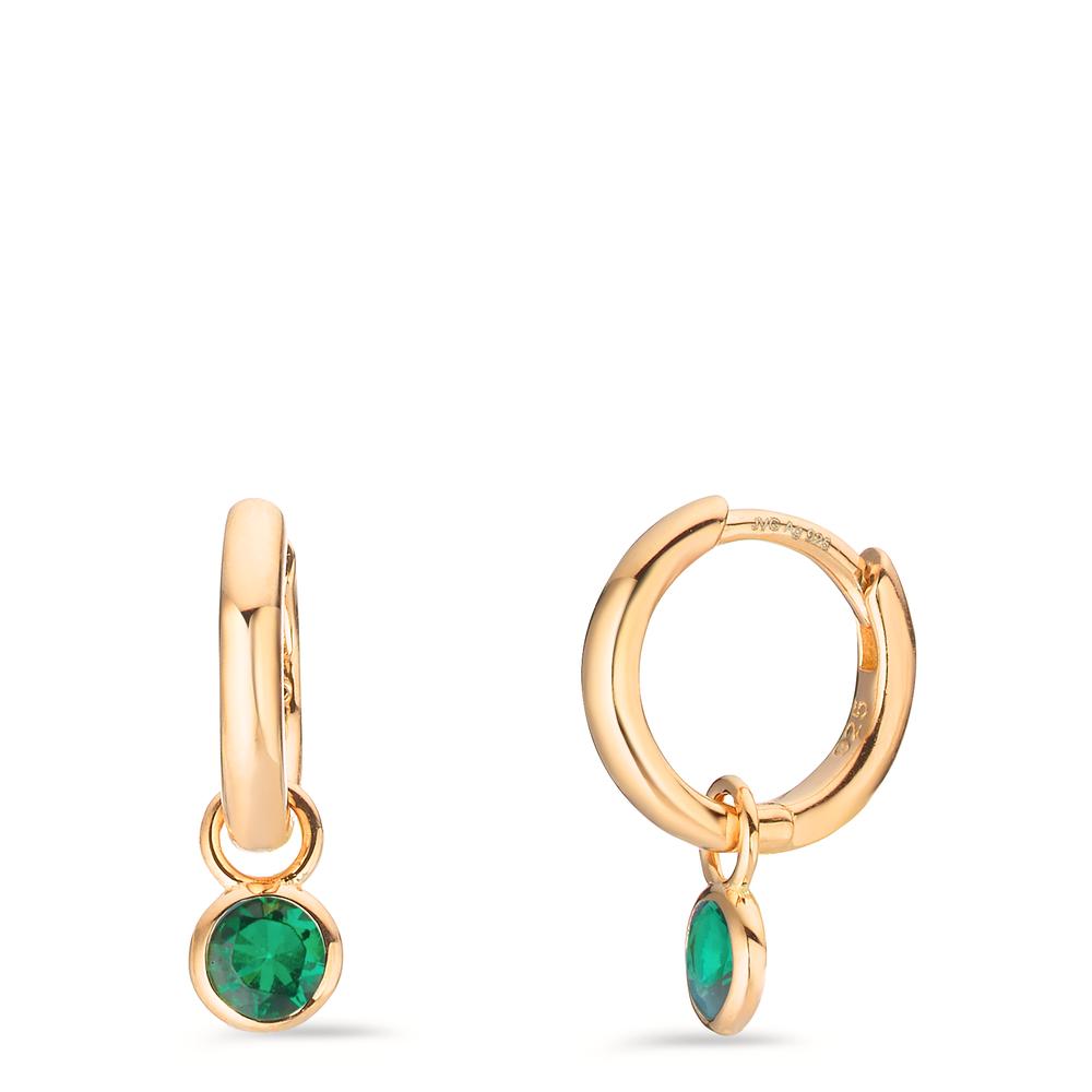 Hinged hoop Silver Zirconia Green, 2 Stones Yellow Gold plated