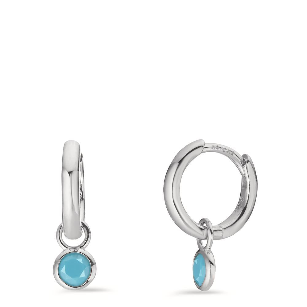 Hinged hoop Silver [synth. Stein] Turquoise, 2 Stones Rhodium plated