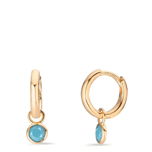 Hinged hoop Silver Zirconia Turquoise, 2 Stones Yellow Gold plated