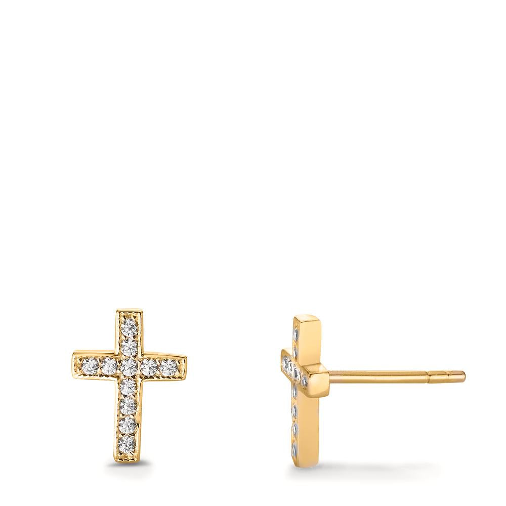 Stud earrings Silver Zirconia 22 Stones Yellow Gold plated Cross