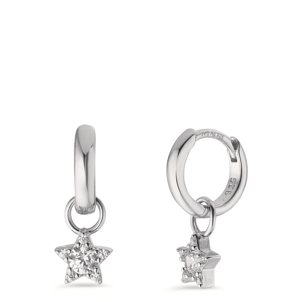 Hinged hoop Silver Zirconia 12 Stones Rhodium plated Star