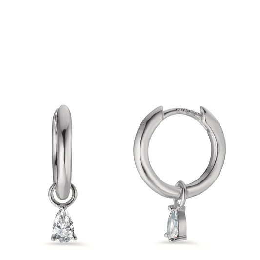 Hinged hoop Silver Zirconia 2 Stones Rhodium plated