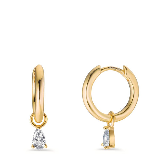 Hinged hoop Silver Zirconia 2 Stones Yellow Gold plated