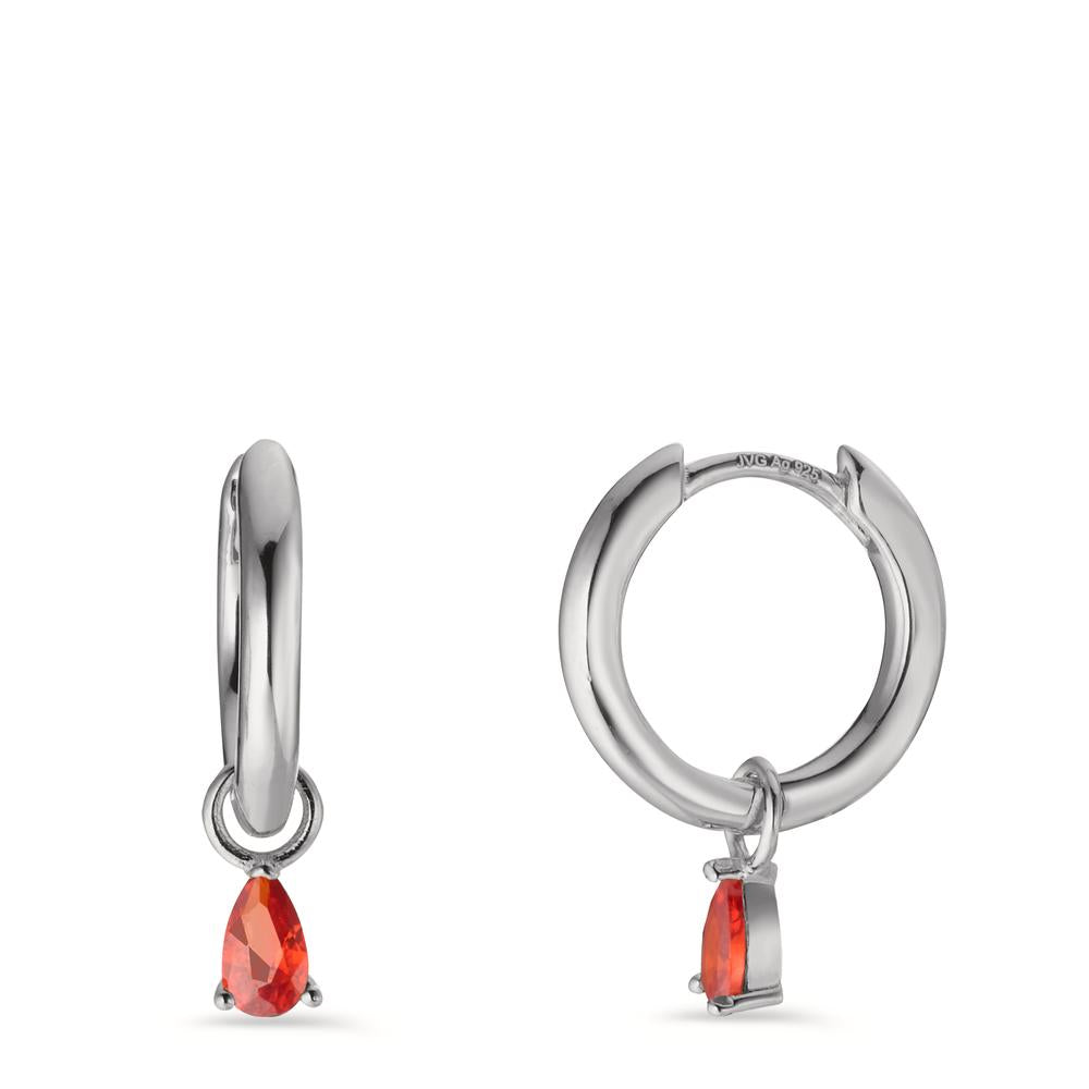 Hinged hoop Silver Zirconia Orange, 2 Stones Rhodium plated