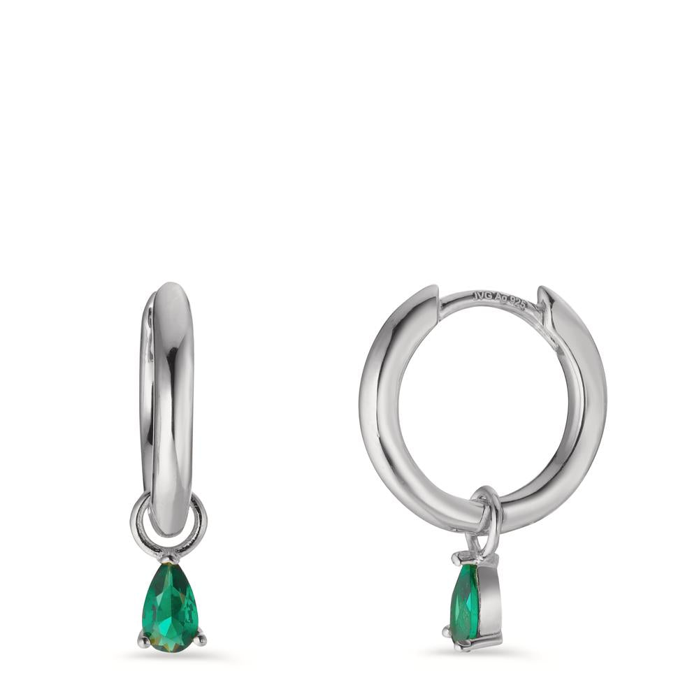 Hinged hoop Silver Zirconia Green, 2 Stones Rhodium plated