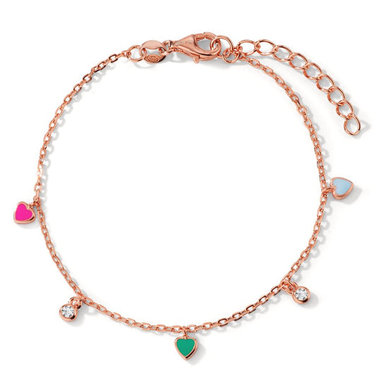 Bracelet Silver Zirconia 2 Stones Rose Gold plated Heart 16-19 cm