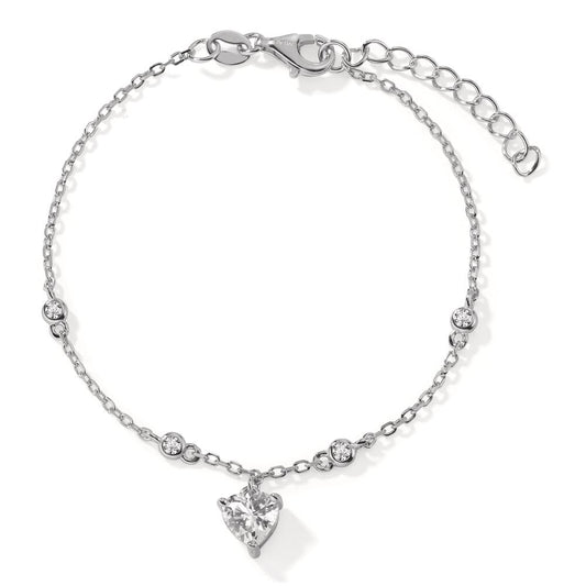 Bracelet Silver Zirconia 5 Stones Rhodium plated Heart 16-19 cm