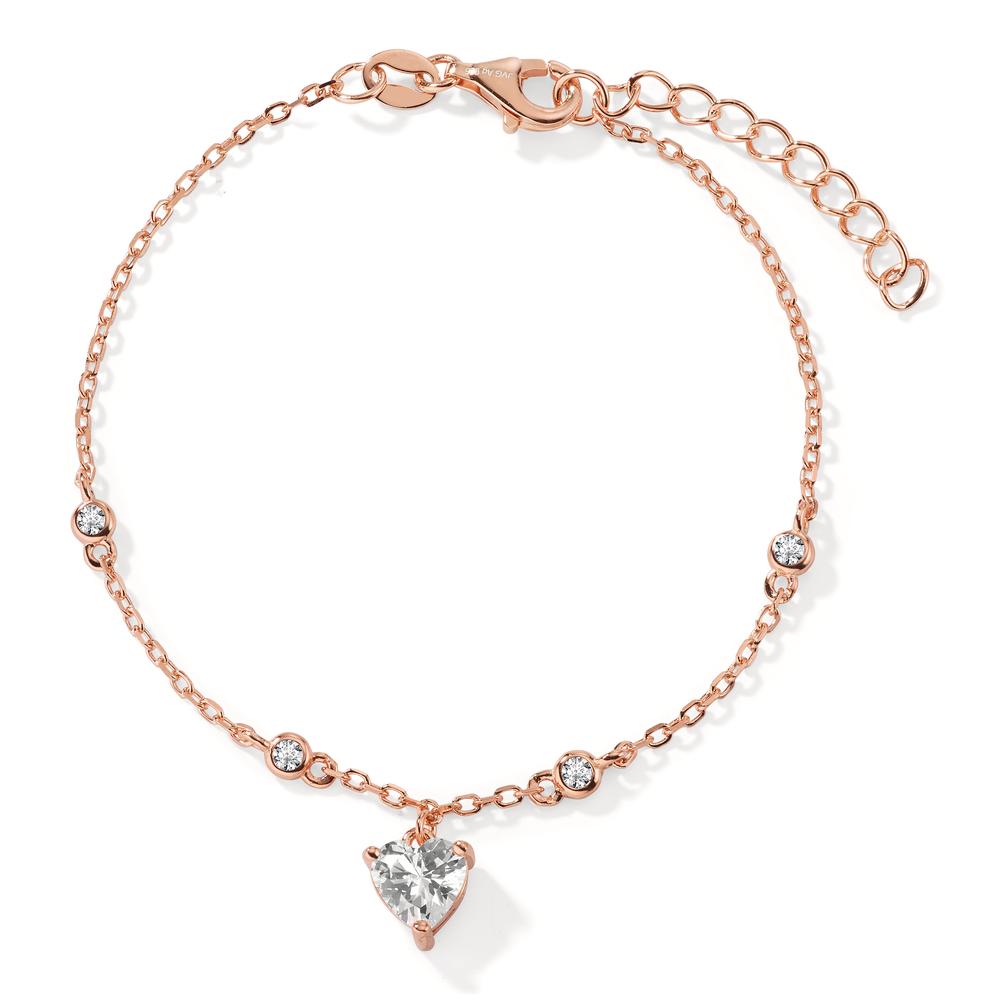 Bracelet Silver Zirconia 5 Stones Rose Gold plated Heart 16-19 cm