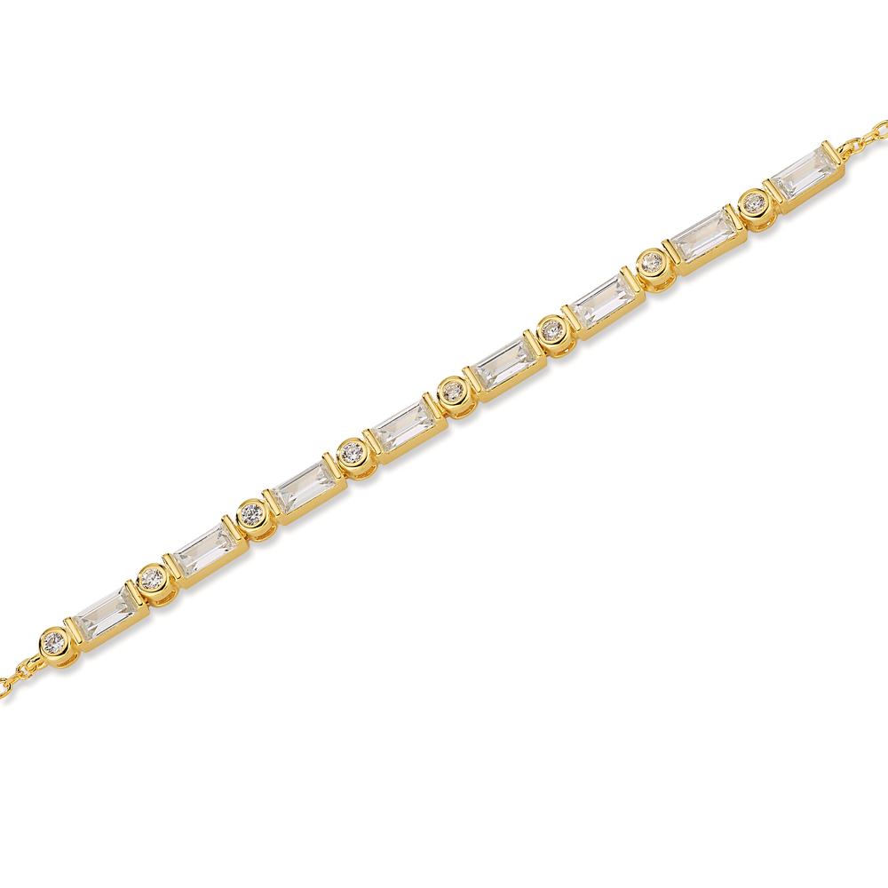 Bracelet Silver Zirconia 16 Stones Yellow Gold plated 15.5-18.5 cm