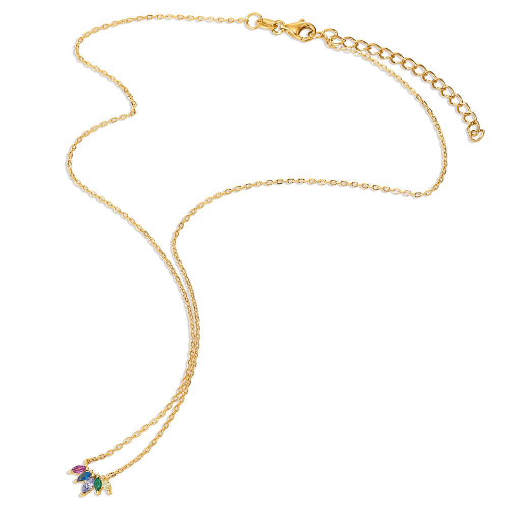 Necklace Silver Zirconia 5 Stones Yellow Gold plated 40-45 cm