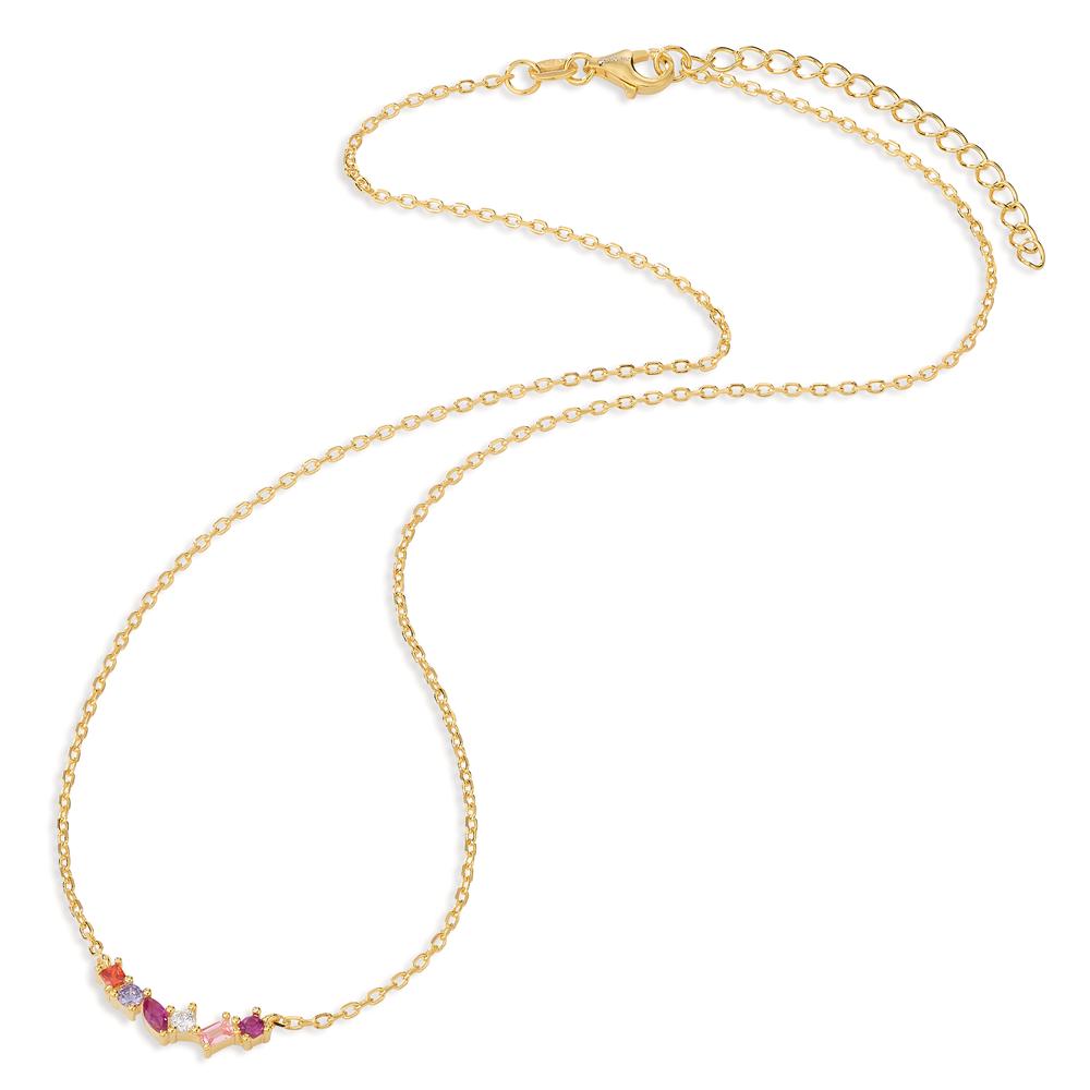 Necklace Silver Zirconia 6 Stones Yellow Gold plated 40-45 cm