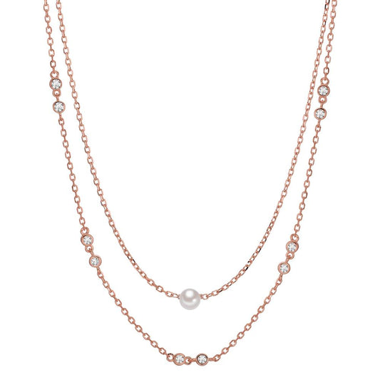 Necklace Silver Zirconia 10 Stones Rose Gold plated Shining pearls 40-45 cm