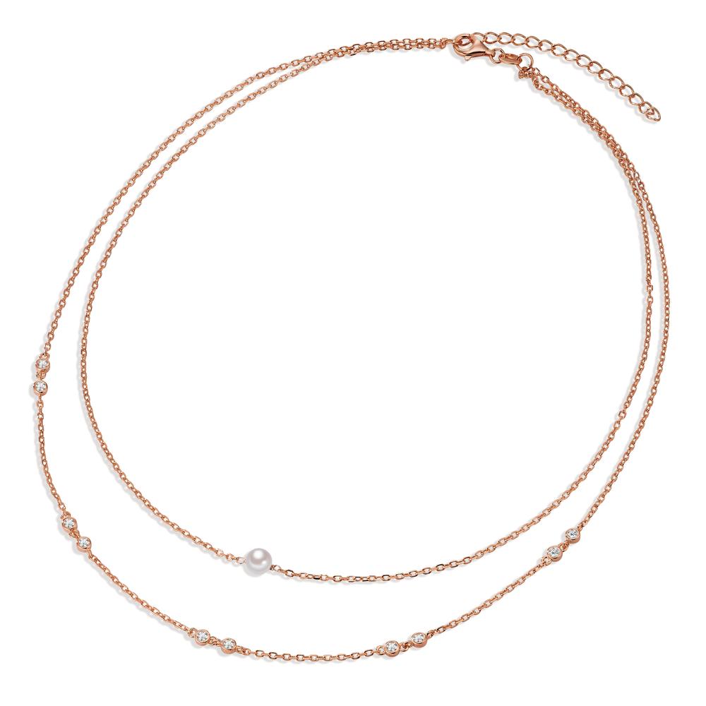 Necklace Silver Zirconia 10 Stones Rose Gold plated Shining pearls 40-45 cm