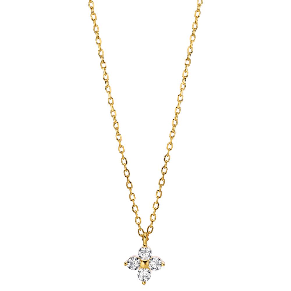 Necklace Silver Zirconia 4 Stones Yellow Gold plated Flower 40-45 cm