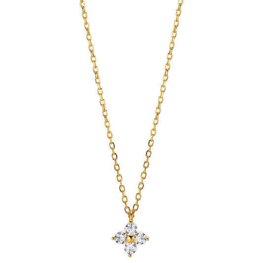 Necklace Silver Zirconia 4 Stones Yellow Gold plated Flower 40-45 cm