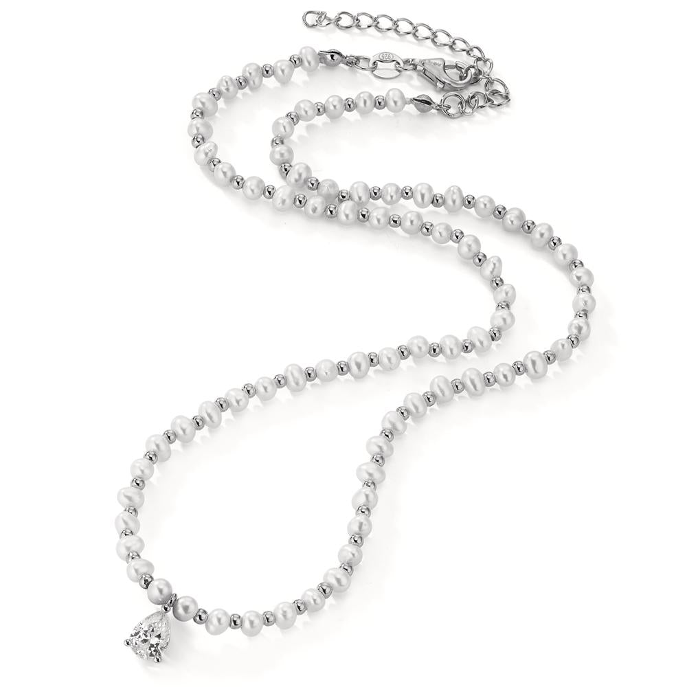 Necklace Silver Zirconia Rhodium plated Freshwater pearl 36-41 cm