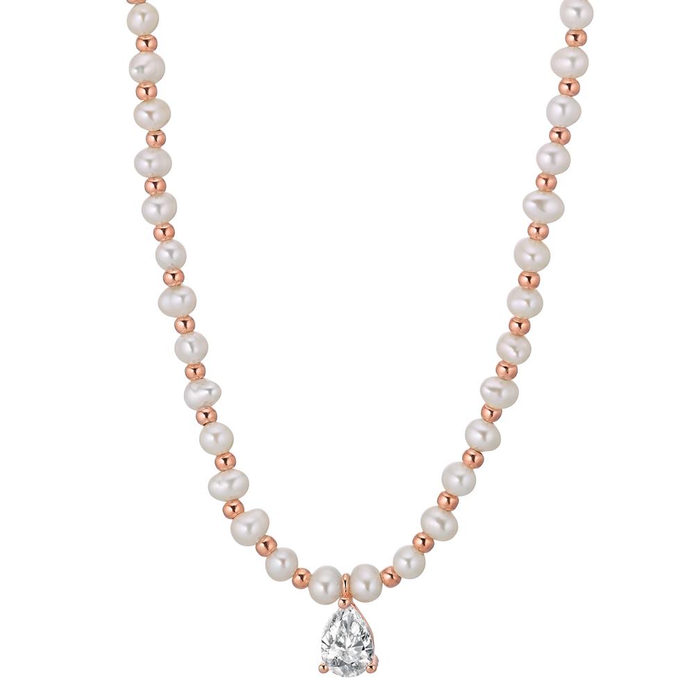 Necklace Silver Zirconia Rose Gold plated Freshwater pearl 36-41 cm