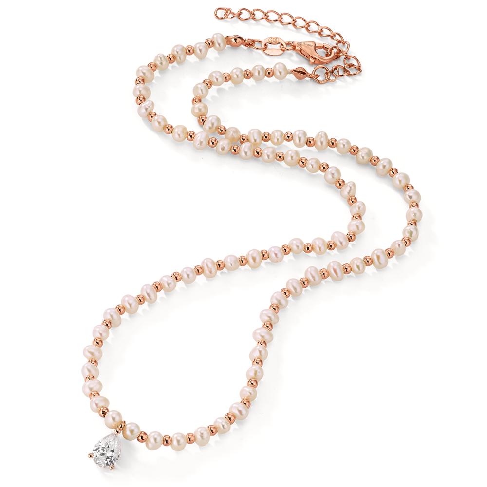 Necklace Silver Zirconia Rose Gold plated Freshwater pearl 36-41 cm