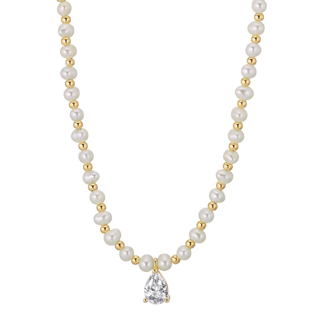 Necklace Silver Zirconia Yellow Gold plated Freshwater pearl 36-41 cm