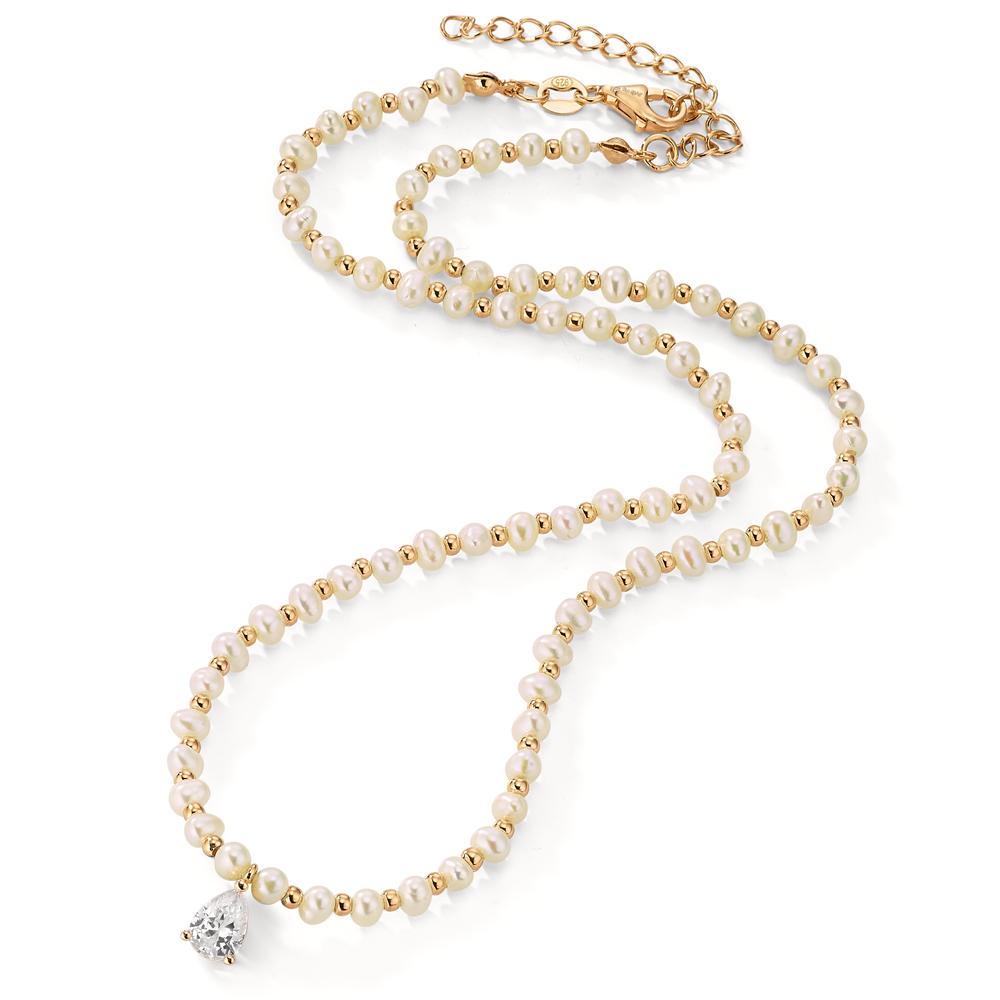 Necklace Silver Zirconia Yellow Gold plated Freshwater pearl 36-41 cm