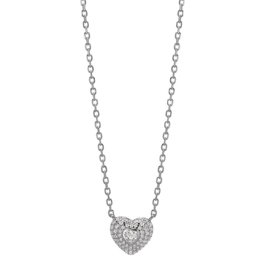 Necklace Silver Zirconia Rhodium plated Heart 38-43 cm Ø10 mm