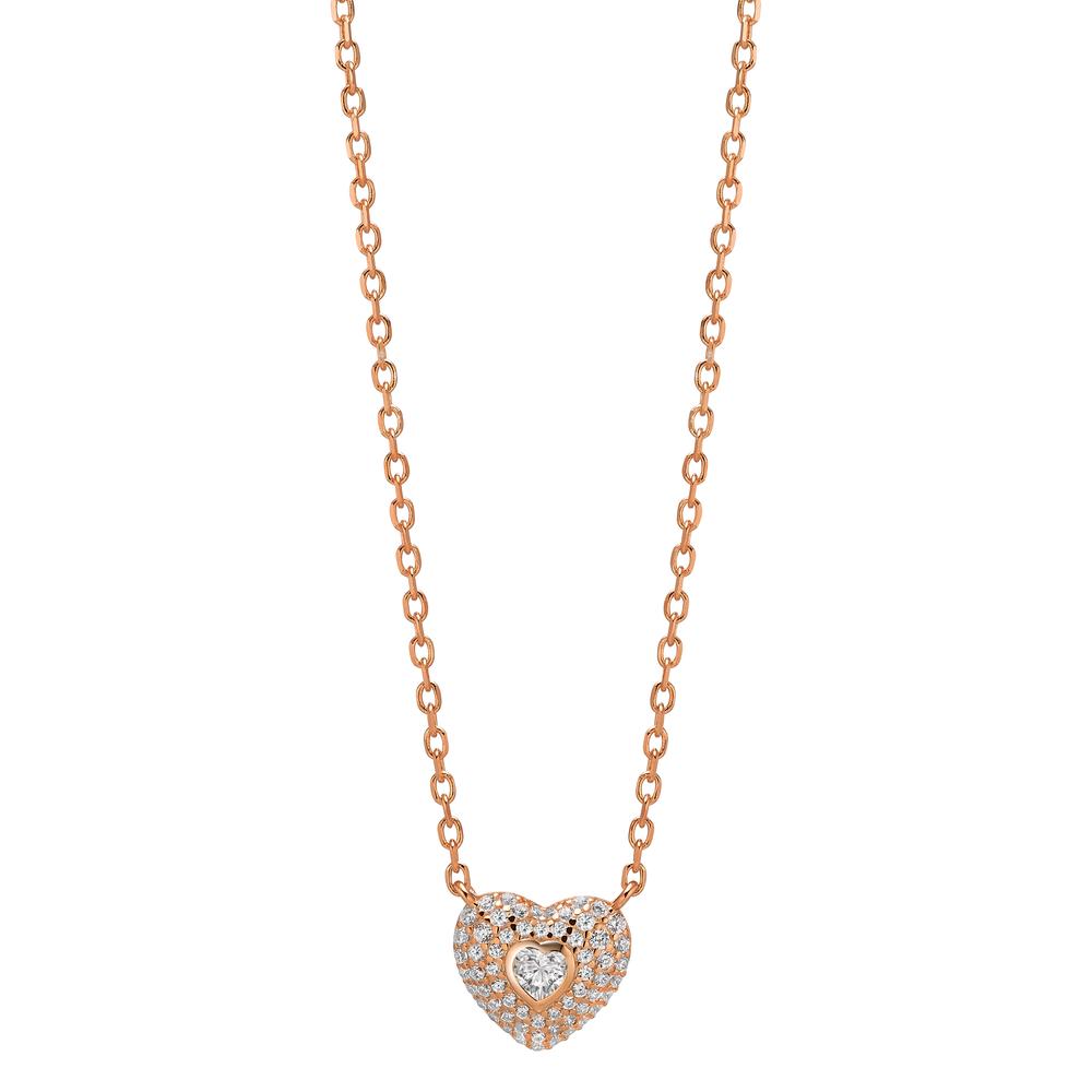 Necklace Silver Zirconia Rose Gold plated Heart 38-43 cm Ø10 mm