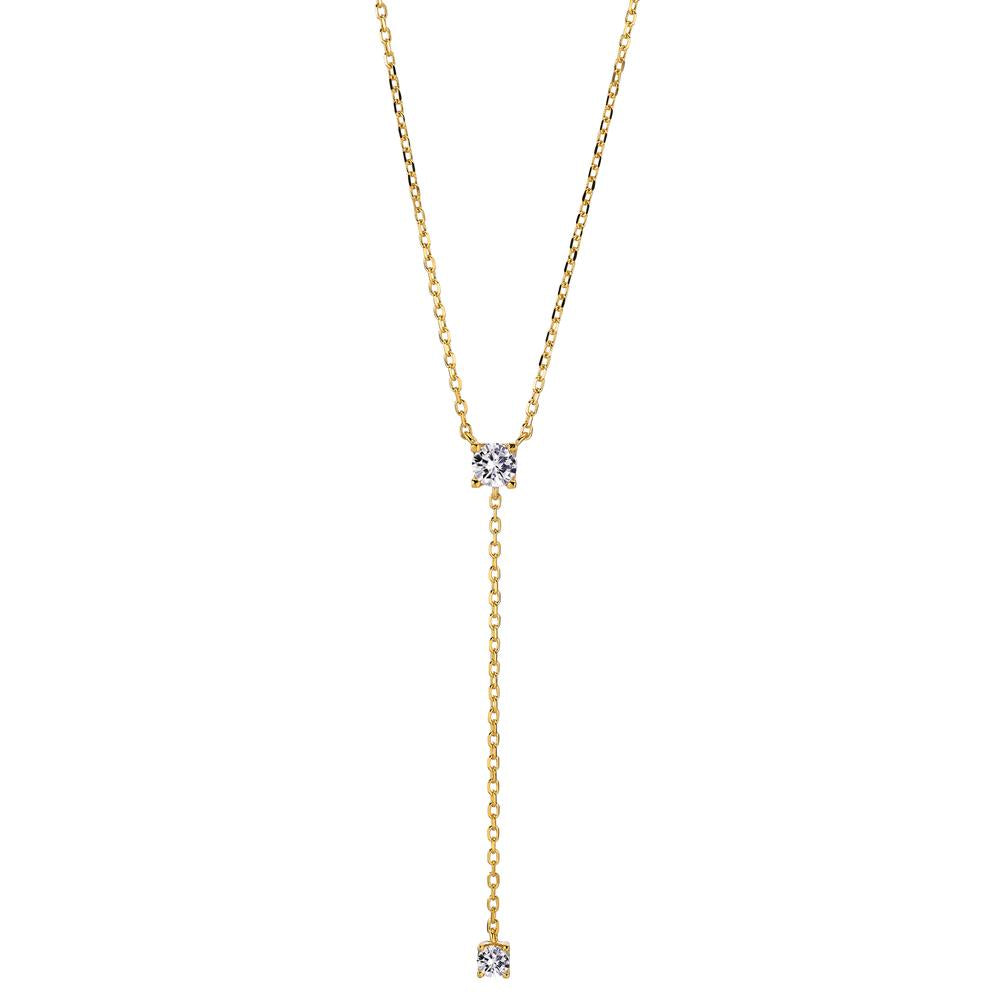 Necklace Silver Zirconia 2 Stones Yellow Gold plated 40-45 cm