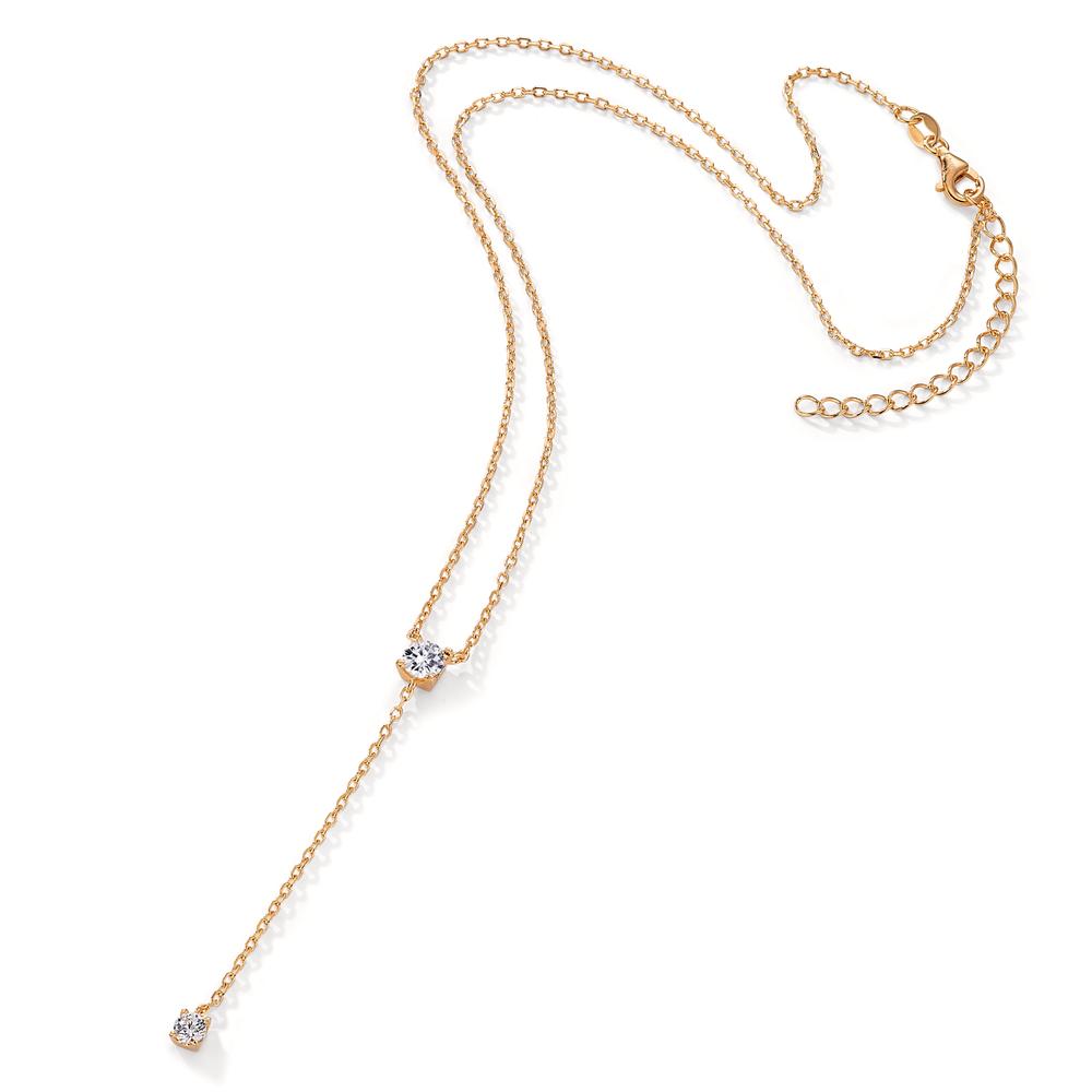 Necklace Silver Zirconia 2 Stones Yellow Gold plated 40-45 cm