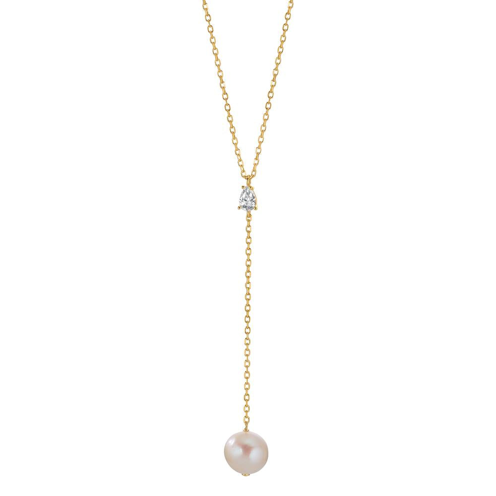 Necklace Silver Zirconia Yellow Gold plated Freshwater pearl 40-45 cm