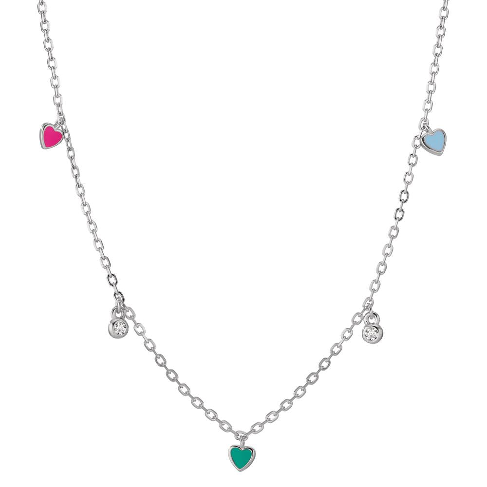 Necklace Silver Zirconia 2 Stones Rhodium plated Heart 34-41 cm