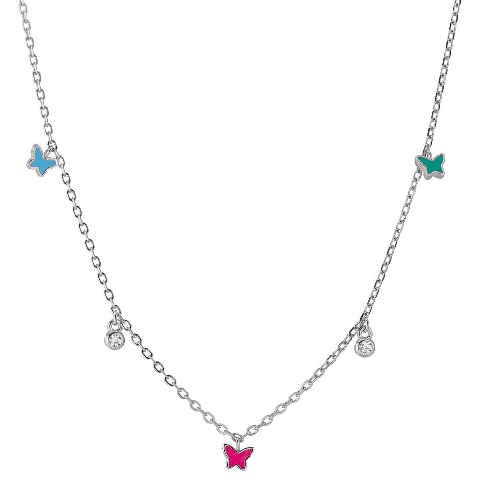 Necklace Silver Zirconia 2 Stones Rhodium plated Butterfly 34-41 cm