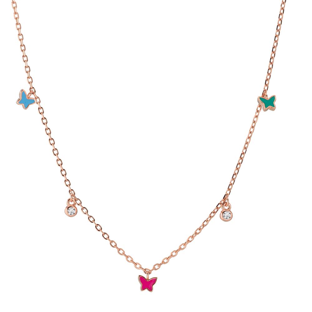 Necklace Silver Zirconia 2 Stones Rose Gold plated Butterfly 34-41 cm