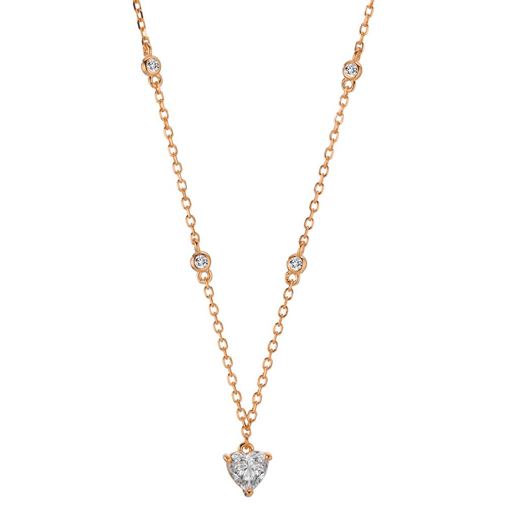 Necklace Silver Zirconia 5 Stones Rose Gold plated Heart 40-45 cm