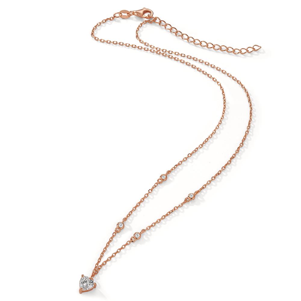 Necklace Silver Zirconia 5 Stones Rose Gold plated Heart 40-45 cm