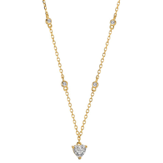 Necklace Silver Zirconia 5 Stones Yellow Gold plated Heart 40-45 cm