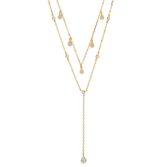 Necklace Silver Zirconia Yellow Gold plated 40-45 cm