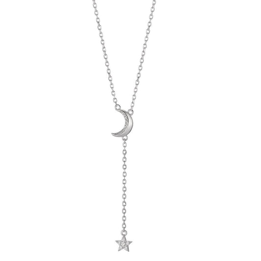 Necklace Silver Zirconia Rhodium plated Moon 40-45 cm