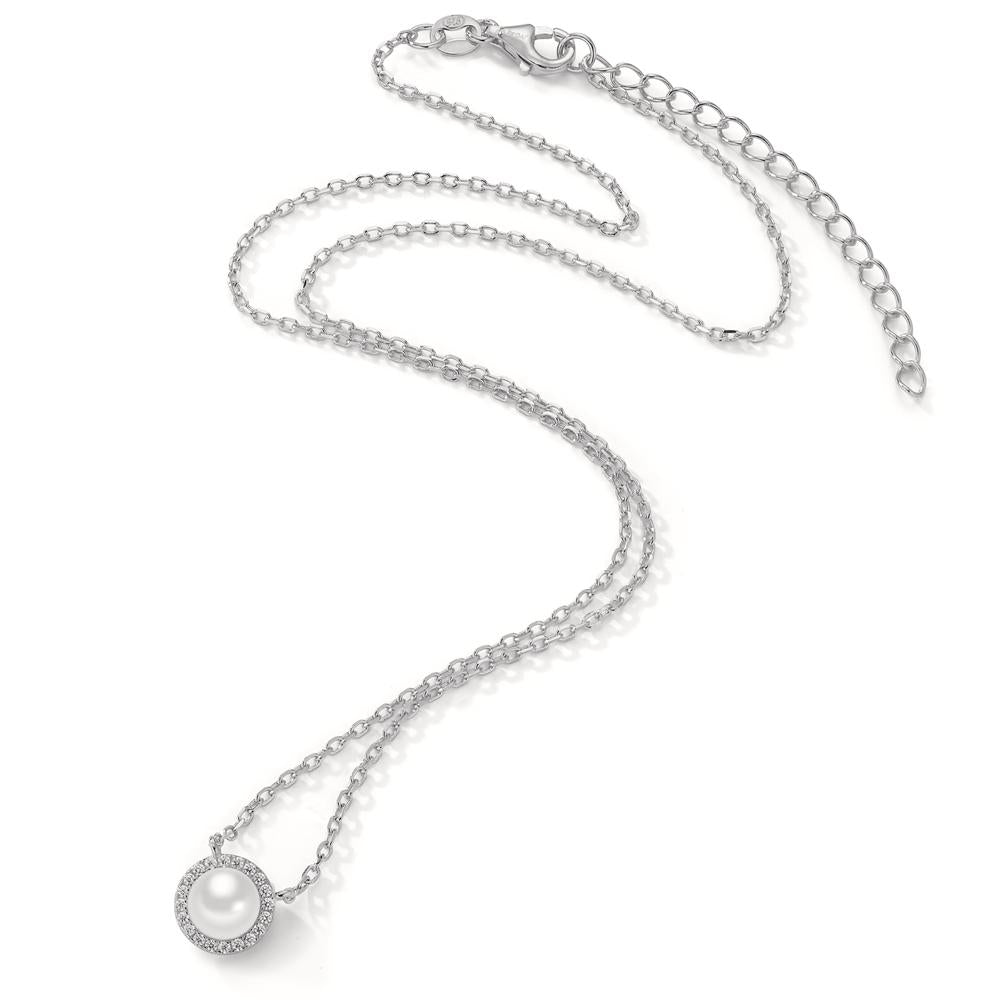 Necklace Silver Zirconia Rhodium plated Freshwater pearl 40-45 cm Ø9 mm