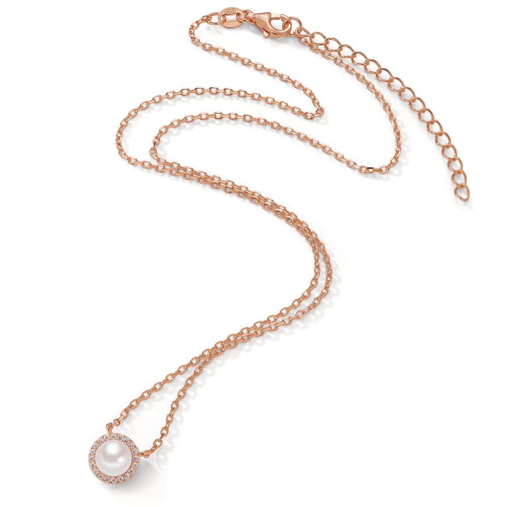 Necklace Silver Zirconia Rose Gold plated Freshwater pearl 40-45 cm Ø9 mm