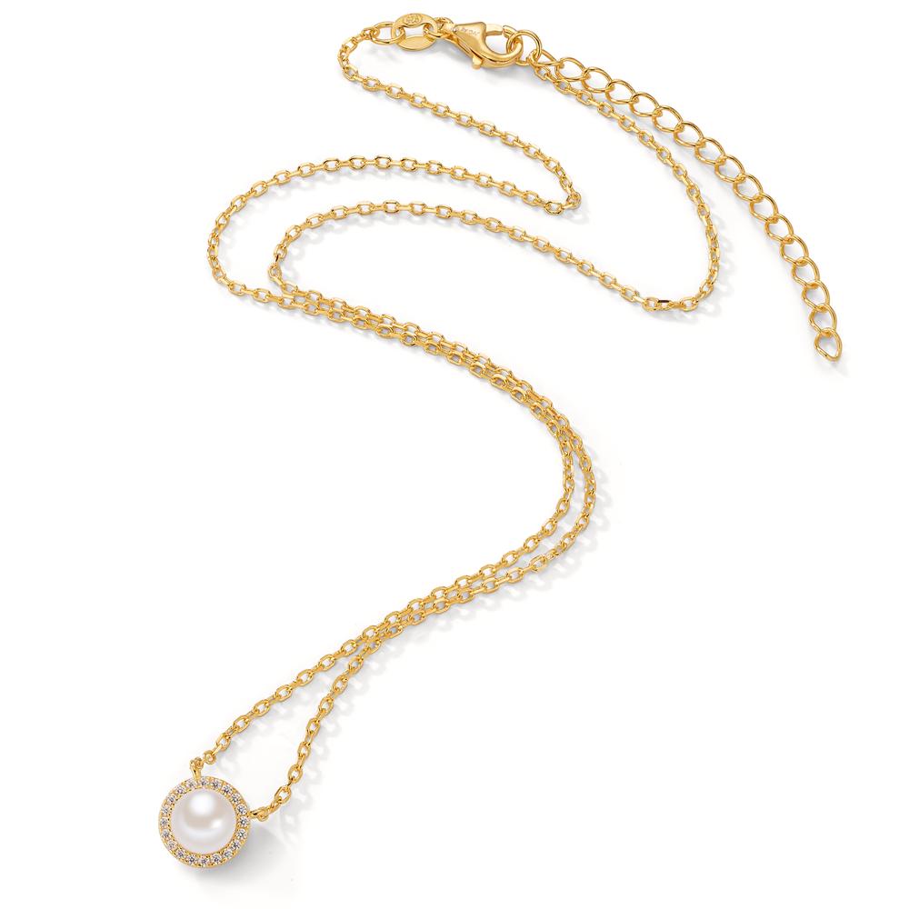 Necklace Silver Zirconia Yellow Gold plated Freshwater pearl 40-45 cm Ø9 mm