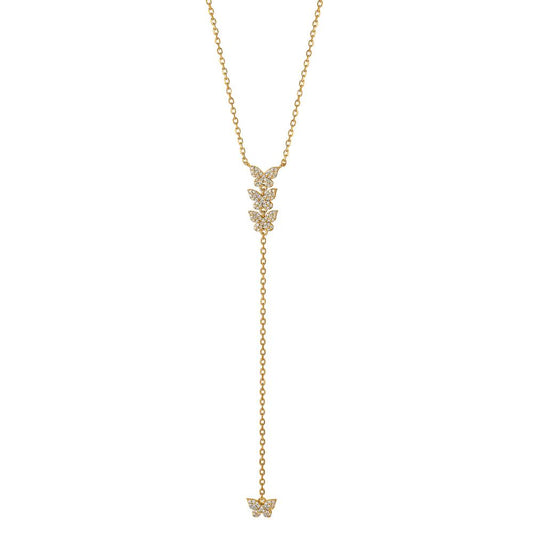 Necklace Silver Zirconia Yellow Gold plated Butterfly 40-45 cm