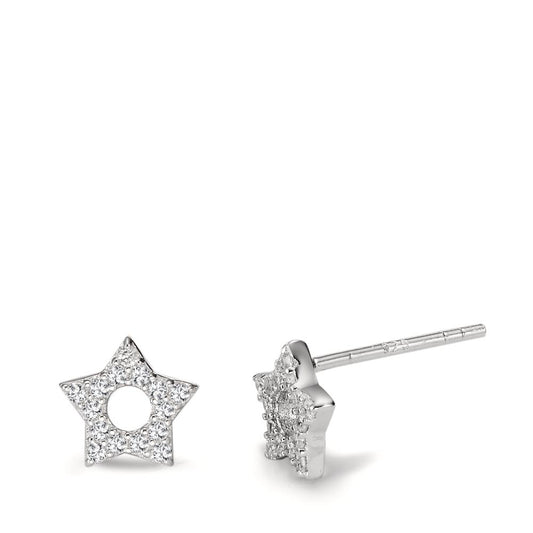 Stud earrings Silver Zirconia White Rhodium plated Star Ø7 mm