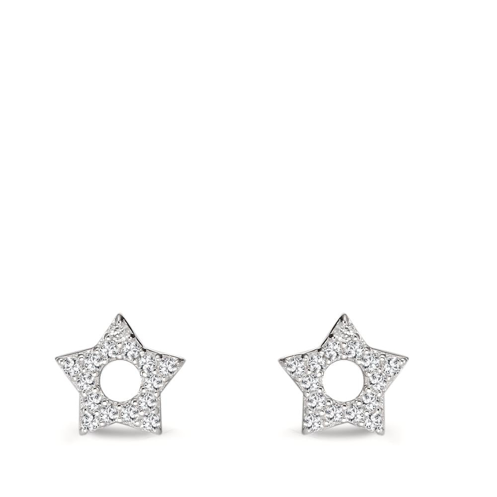 Stud earrings Silver Zirconia White Rhodium plated Star Ø7 mm