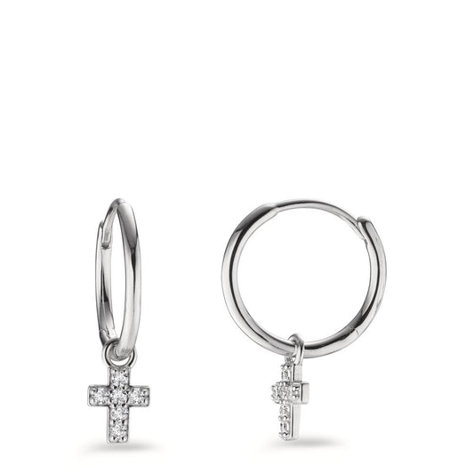 Hoop with pendant Silver Zirconia 12 Stones Rhodium plated Cross