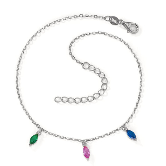 Anklet Silver Zirconia 3 Stones Rhodium plated 23-27 cm