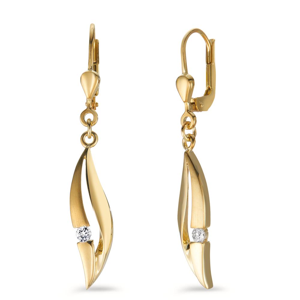 Drop Earrings Silver Zirconia 2 Stones Yellow Gold plated