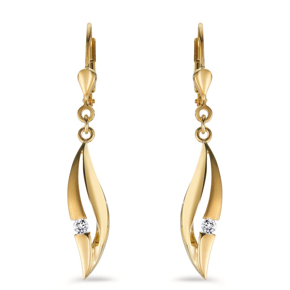 Drop Earrings Silver Zirconia 2 Stones Yellow Gold plated