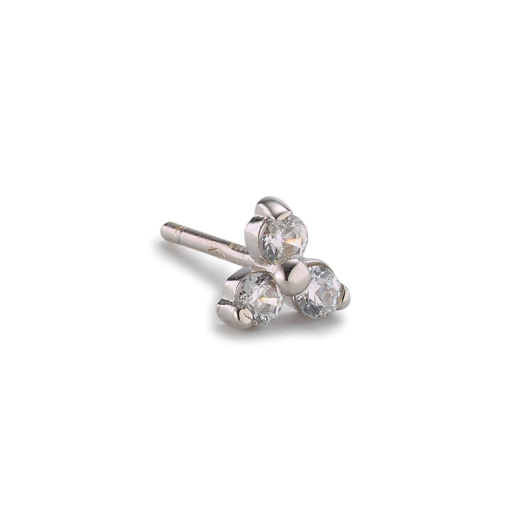 Single stud earring 18k White Gold Zirconia 3 Stones Ø5.2 mm