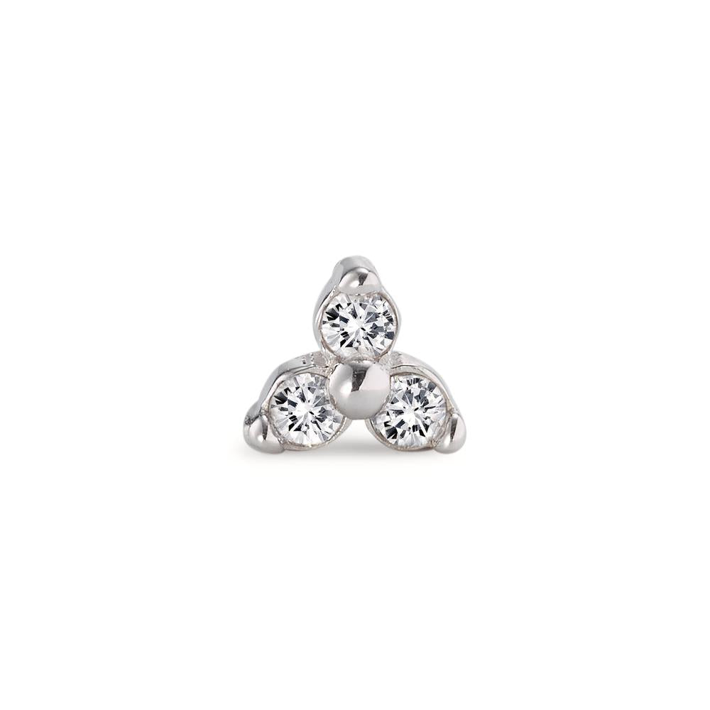 Single stud earring 18k White Gold Zirconia 3 Stones Ø5.2 mm