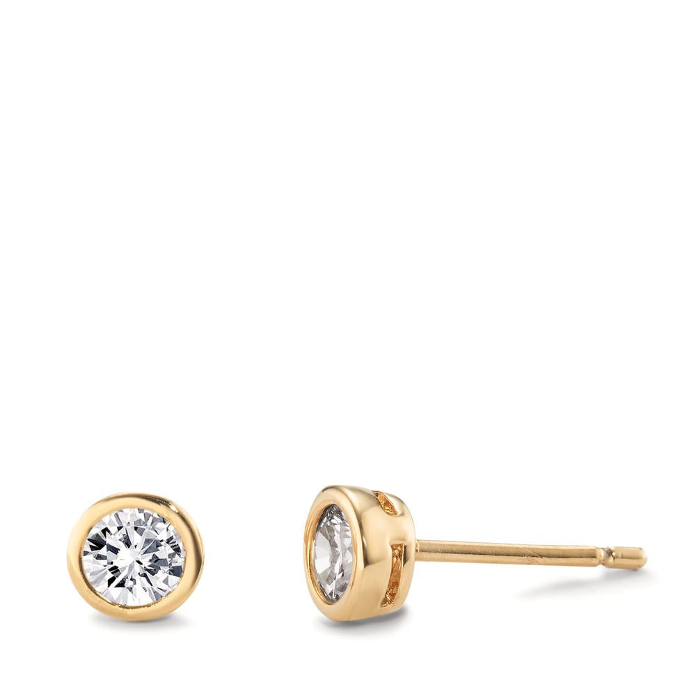 Stud earrings Bronze Zirconia 2 Stones Yellow Gold plated Ø5.5 mm